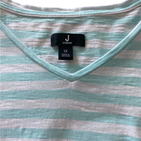 Jason Wu Tshirt, teal and white striped, size 1X, 100% cotton, Coastal. - Picture 4 of 4